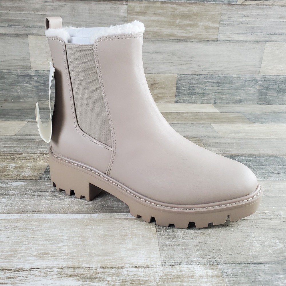 The Drop Campbell Women Chelsea Boot Sz 8.5 M Taupe Leather Mid Top Elastic Gore
